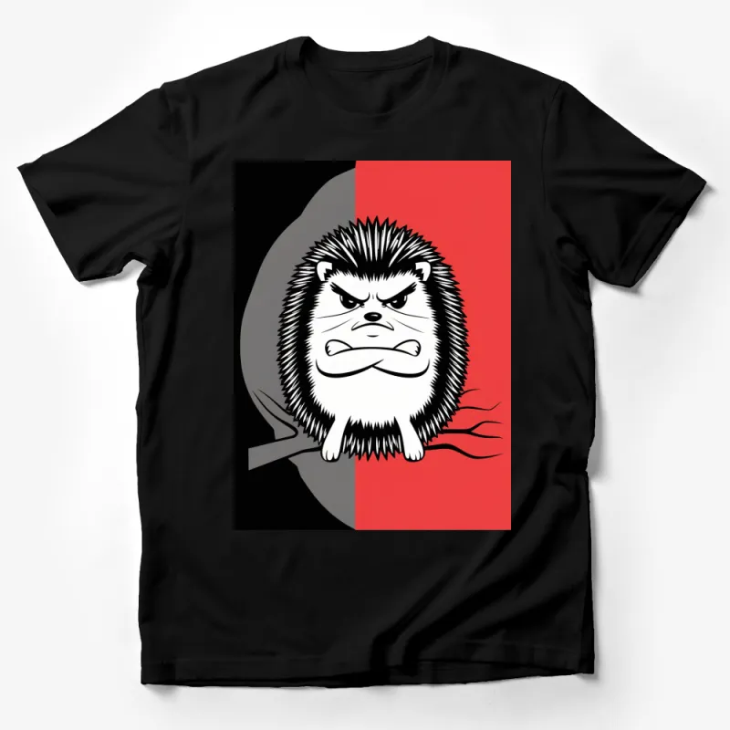 Angry Hedgehog Cartoon T-Shirt, Black and Red Graphic Tee, Unisex Adult Clothing, Unique Animal Design Shirt Male T-Shirt