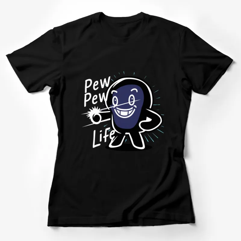 Cartoon Blue Bean Pew Pew Life T-Shirt, Cute Graphic Tee, Funny Quote Shirt, Unisex Casual Top Female T-Shirt