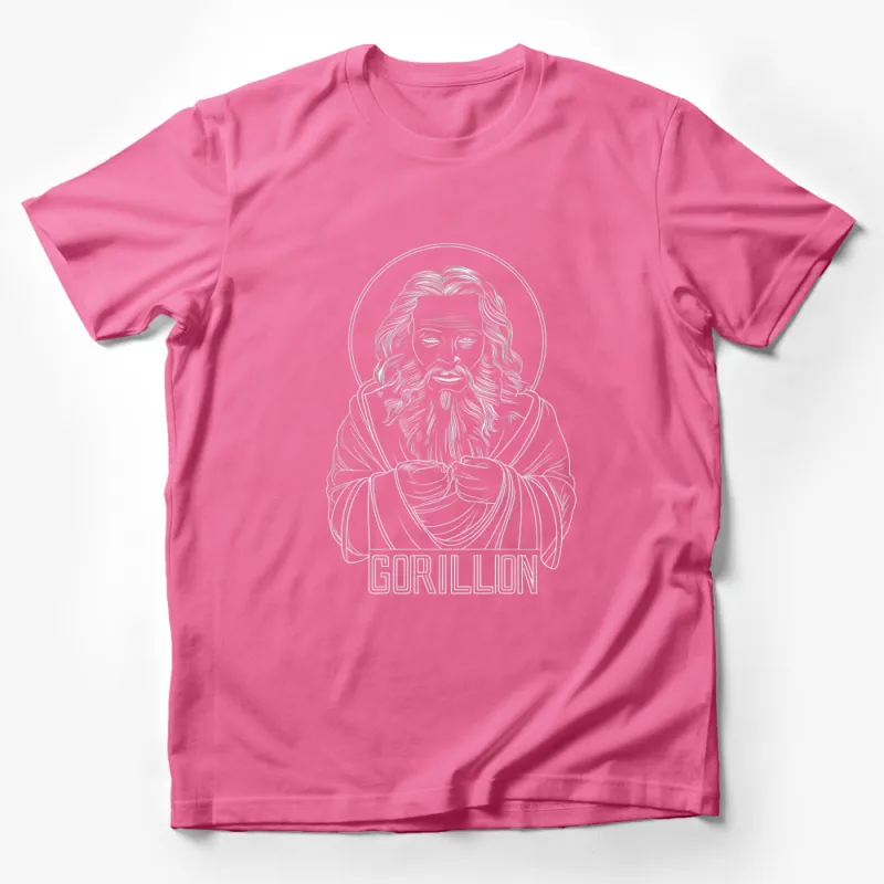 Gorillon Mystic Ape Graphic T-Shirt, Unique White Line Art Design, Trendy Unisex Tee Male T-Shirt