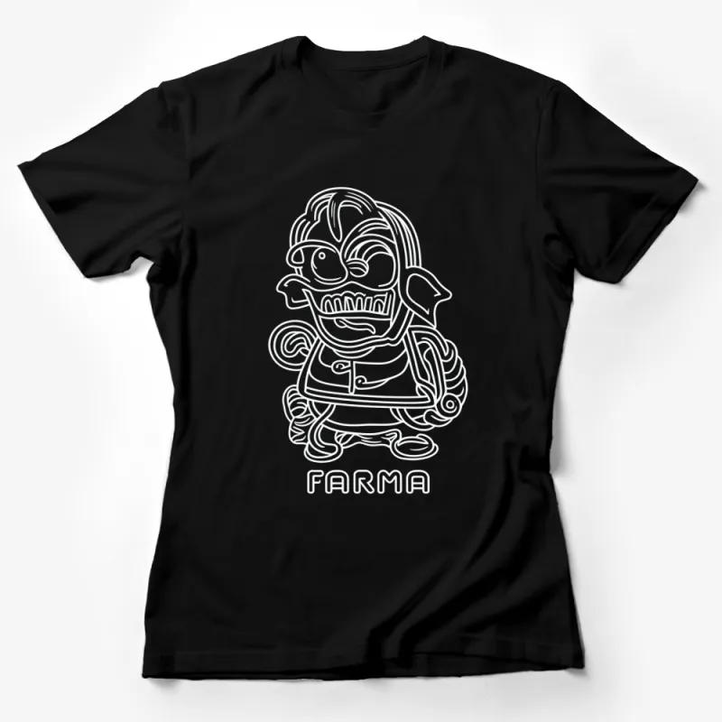 Unique Neon Troll Graphic T-Shirt, Black Shirt with White Line Art, Stylish Casual Wear Female T-Shirt