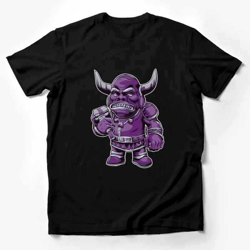 Men's Fantasy Orc Warrior T-Shirt, Purple Cartoon Orc, Viking Horns, Cool Gamer Tee, Unique Gift Idea Male T-Shirt