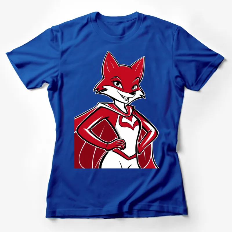 Superhero Fox Cartoon Character Red and White T-Shirt, Cute Animal Hero Graphic Tee, Unisex Female T-Shirt