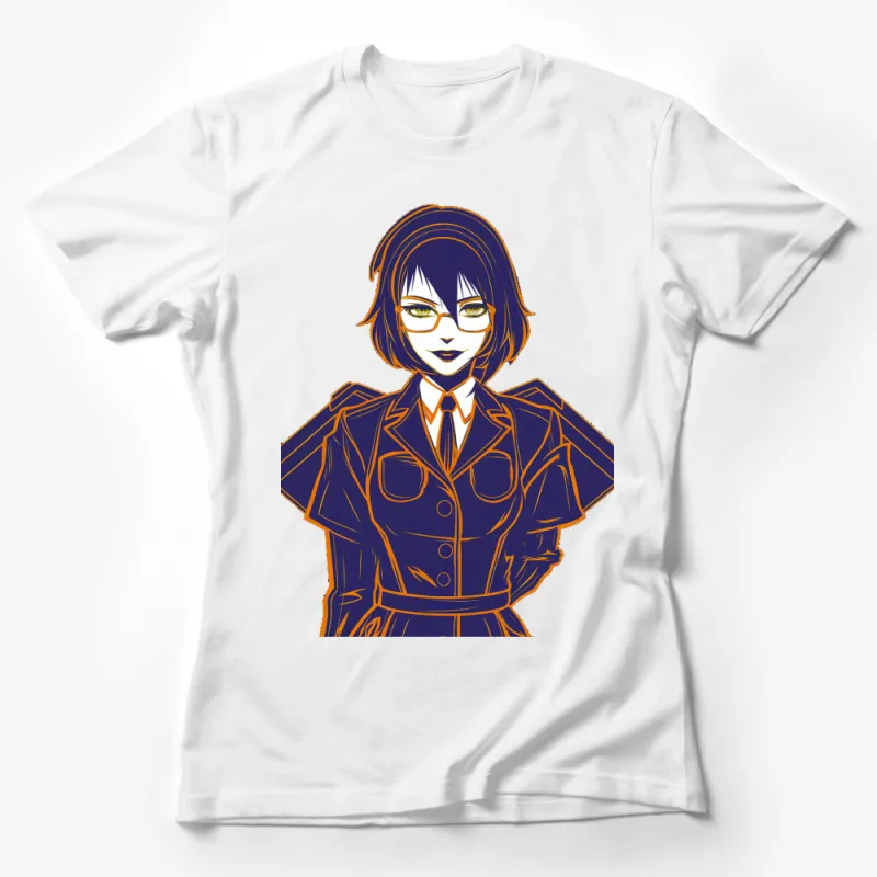 Anime Style Orange and Blue Female Character Art T-Shirt, Stylish Graphic Tee for Casual Wear Female T-Shirt