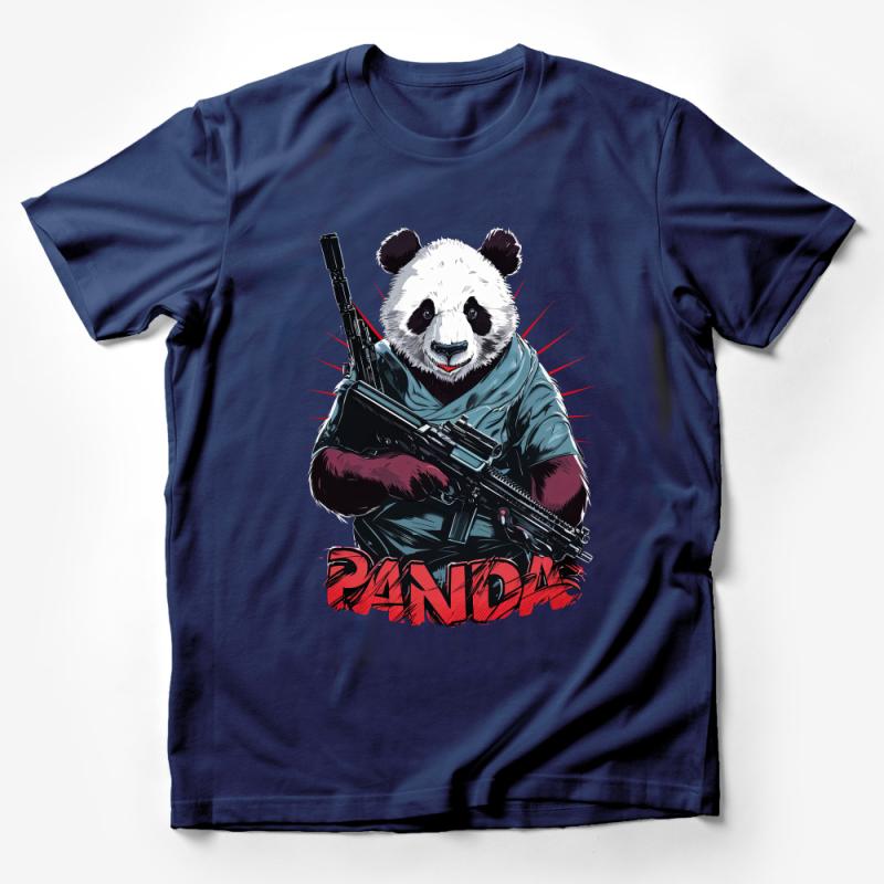 Panda Warrior T-Shirt, Cool Armed Panda Graphic Tee, Unisex Streetwear Shirt, Unique Animal Illustration Cotton Top, Gift for Gamers Male T-Shirt