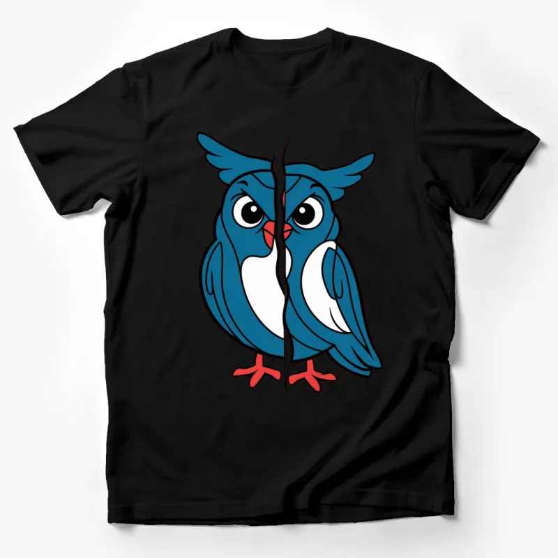 Cute Blue Owl Cartoon T-Shirt, Whimsical Kids Animal Tee, Colorful Graphic Shirt for All Ages Male T-Shirt