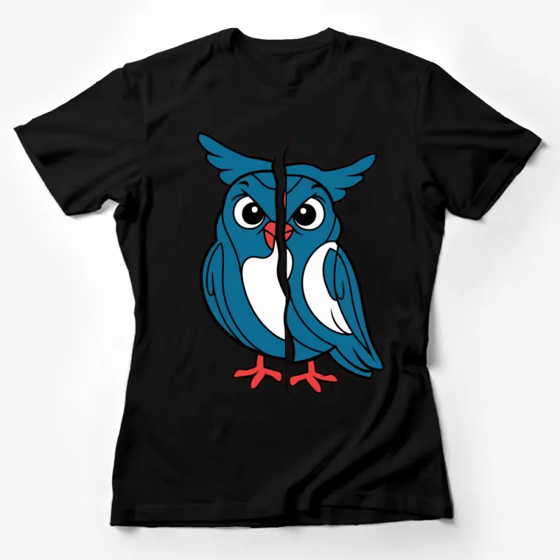 Cute Blue Owl Cartoon T-Shirt, Whimsical Kids Animal Tee, Colorful Graphic Shirt for All Ages Female T-Shirt