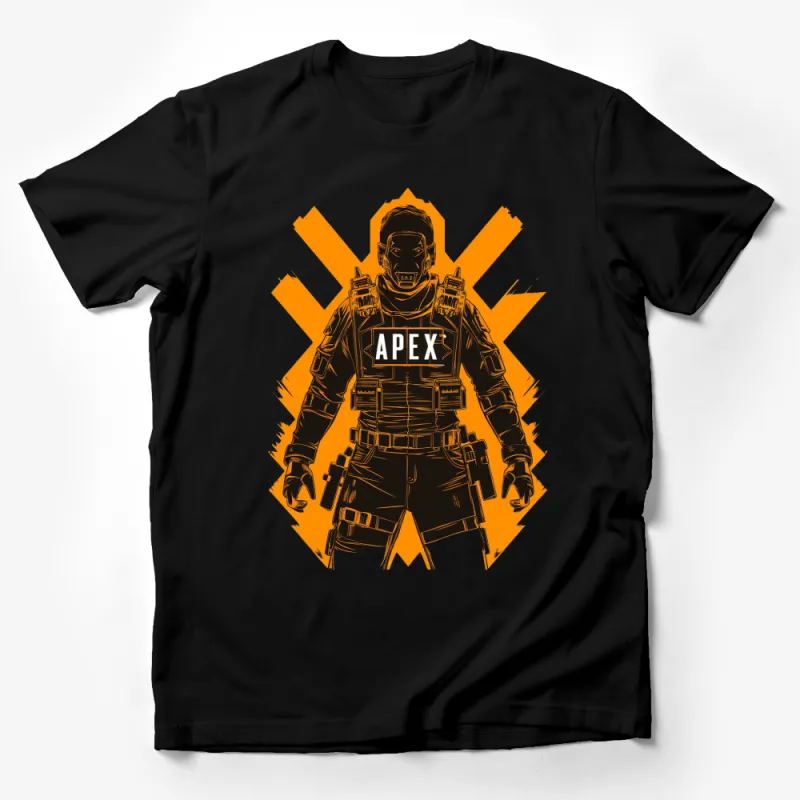 Apex Legends Inspired Graphic T-Shirt, Bold Orange and Black Design, Gamer Fashion Apparel Male T-Shirt