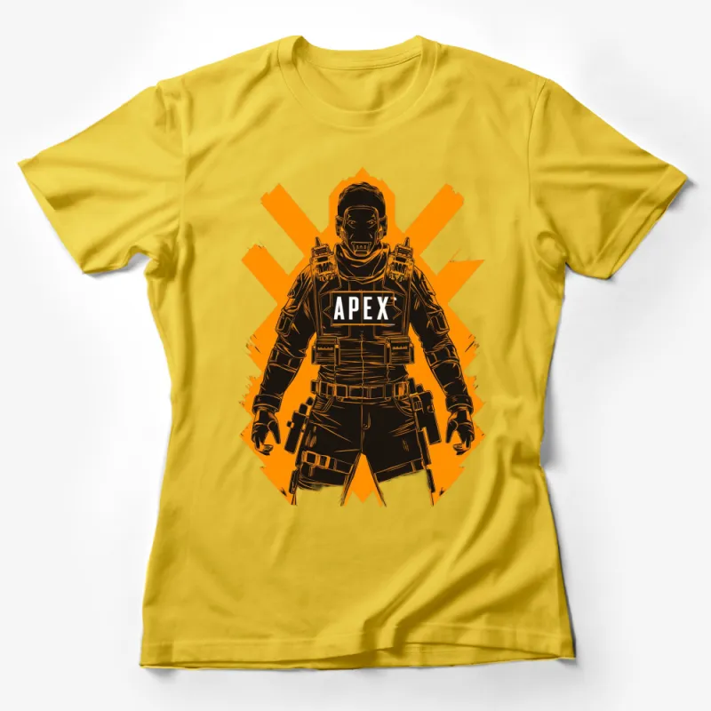 Apex Legends Inspired Graphic T-Shirt, Bold Orange and Black Design, Gamer Fashion Apparel Female T-Shirt