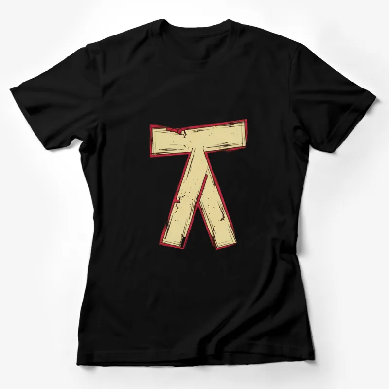 Vintage Red Outline Letter T Shirt, Distressed Alphabet Graphic Tee, Unique Unisex Typographic Design Female T-Shirt