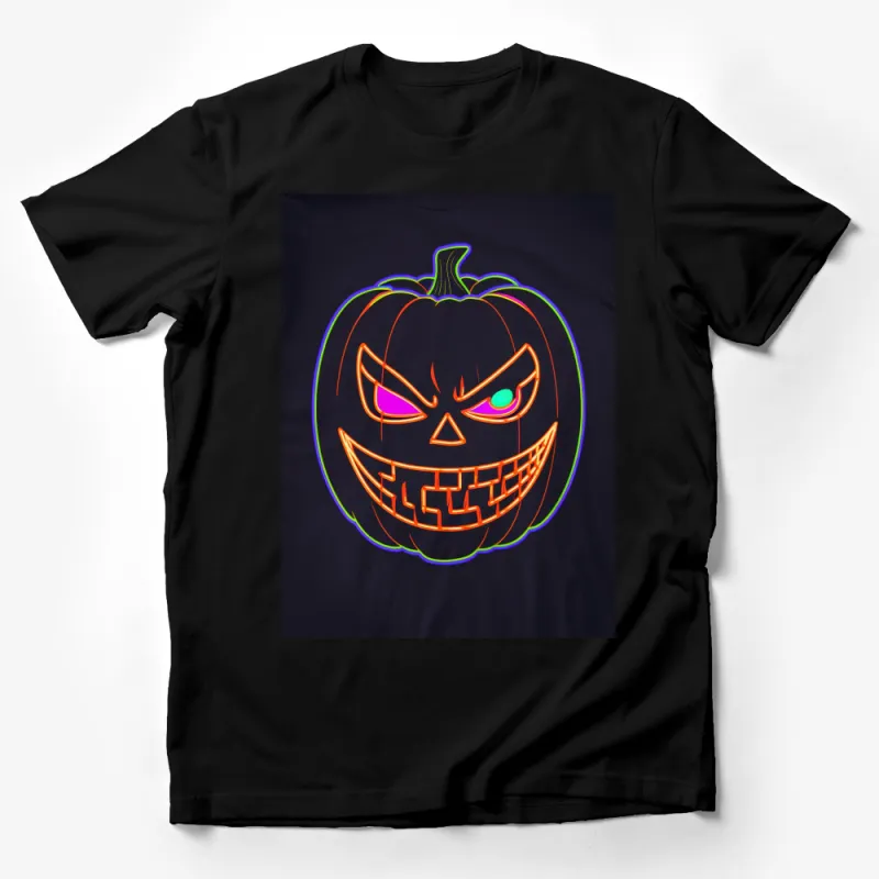 Neon Pumpkin Halloween T-Shirt, Spooky Glowing Jack-o'-Lantern Tee, October Nightshirt, Unisex Black T-Shirt Male T-Shirt