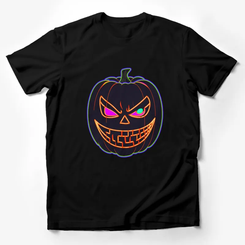 Neon Halloween Pumpkin T-Shirt, Glowing Jack-o'-Lantern Design, Spooky Party Costume Top Male T-Shirt