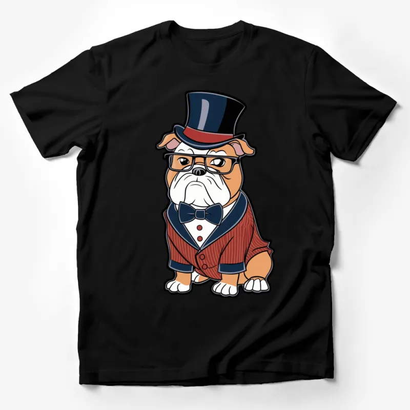 Bulldog in Suit and Top Hat Cartoon, Cute Dog Lover T-Shirt, Unique Graphic Tee Male T-Shirt