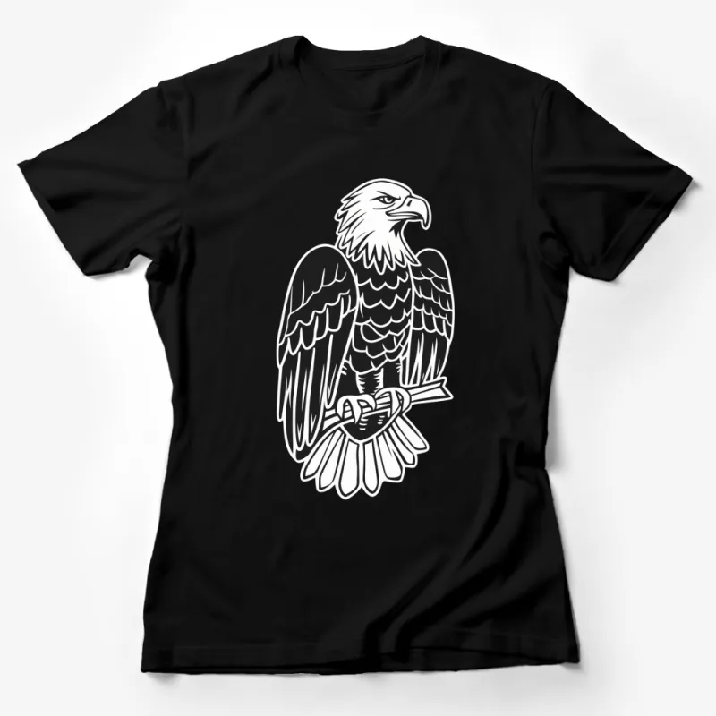 Majestic Eagle Graphic T-Shirt, Bold Black and White Animal Design, Casual Wear for Bird Lovers Female T-Shirt