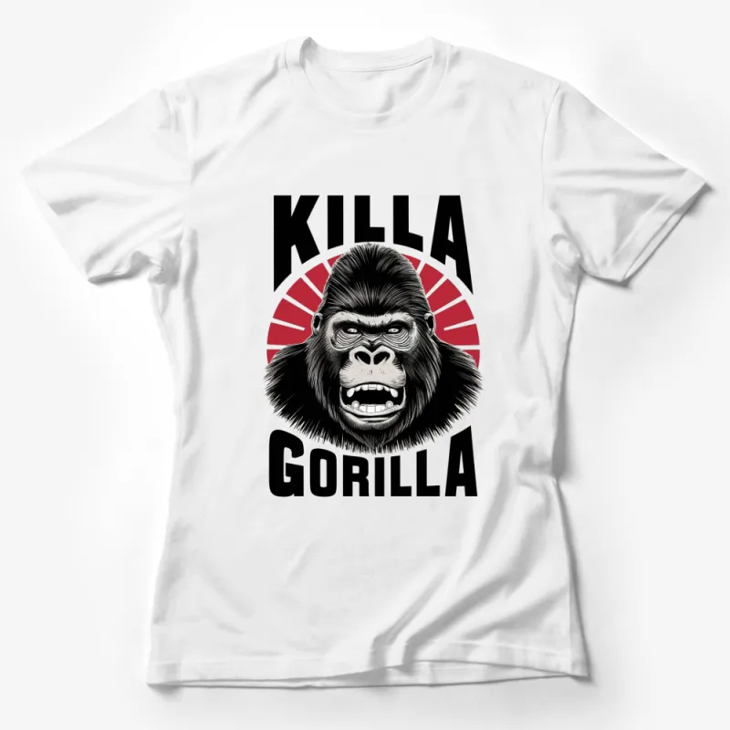 Killa Gorilla Graphic T-Shirt, Bold Black and White Animal Design, Unisex Streetwear Style Female T-Shirt