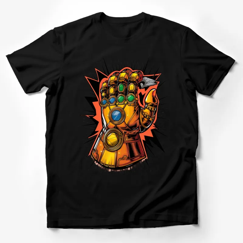 Colorful Comic Style Infinity Gauntlet T-Shirt, Superhero Power Glove Tee, Unique Graphic Design Shirt Male T-Shirt