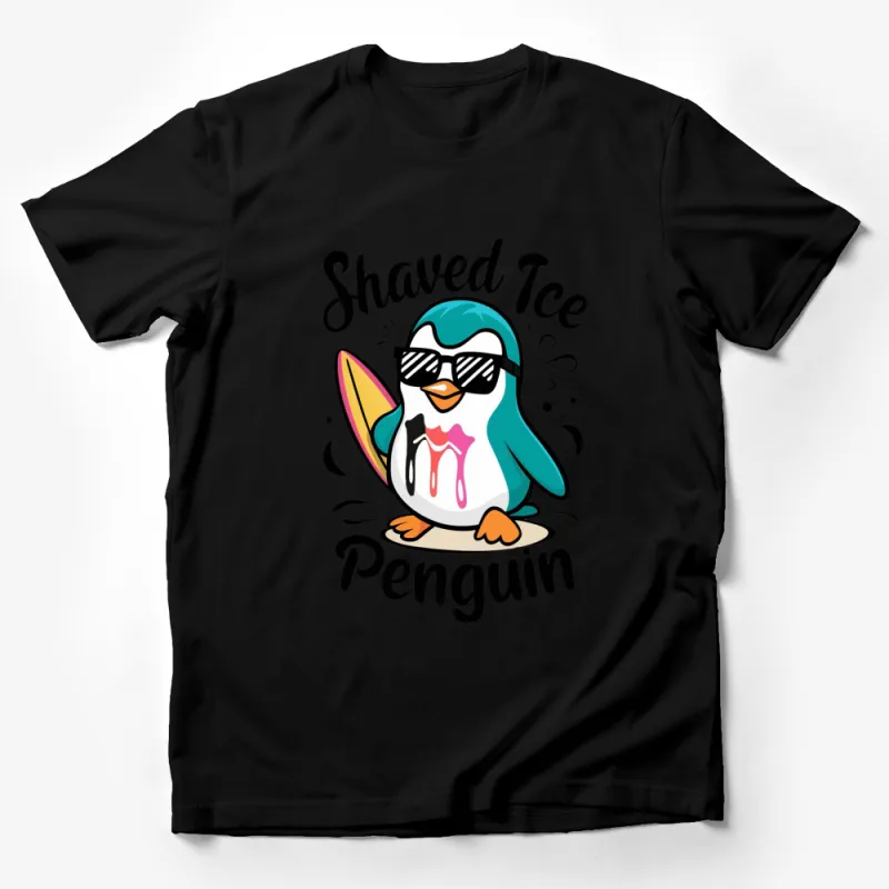 Cute Penguin Shaved Ice T-Shirt, Summer Beach Surfing, Casual Graphic Tee, Unisex Male T-Shirt