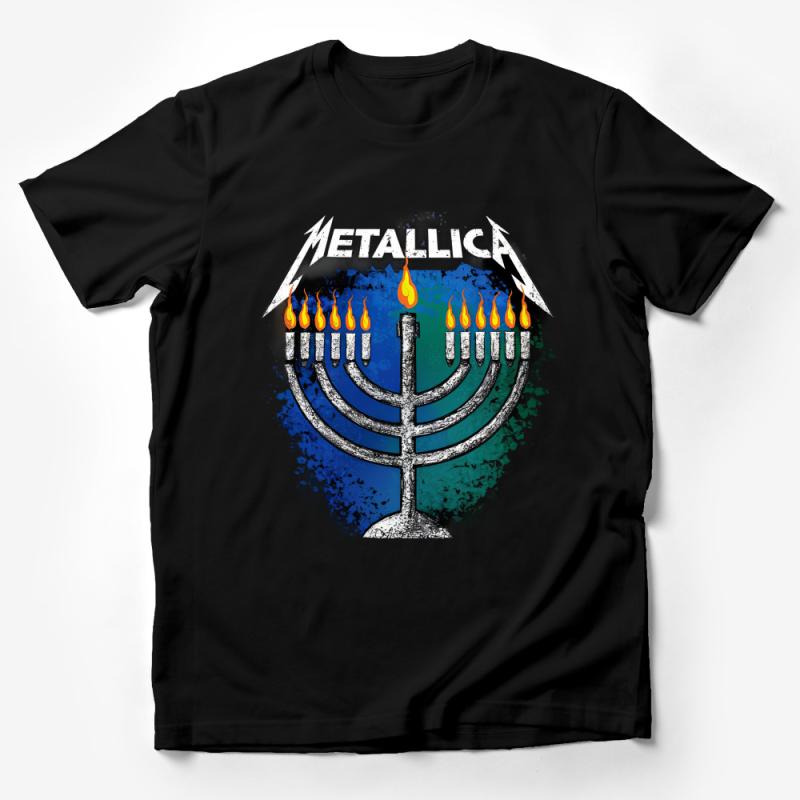 Band Inspired Menorah Design T-Shirt, Unisex Rock Music Tee, Unique Graphic Shirt Gift, Casual Apparel Male T-Shirt