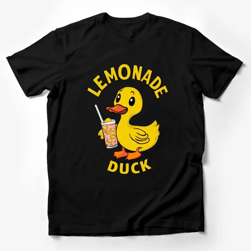 Cute Lemonade Duck Cartoon T-Shirt, Summer Refreshing Drink Graphic Tee, Bright Yellow Duck Shirt for All Ages Male T-Shirt