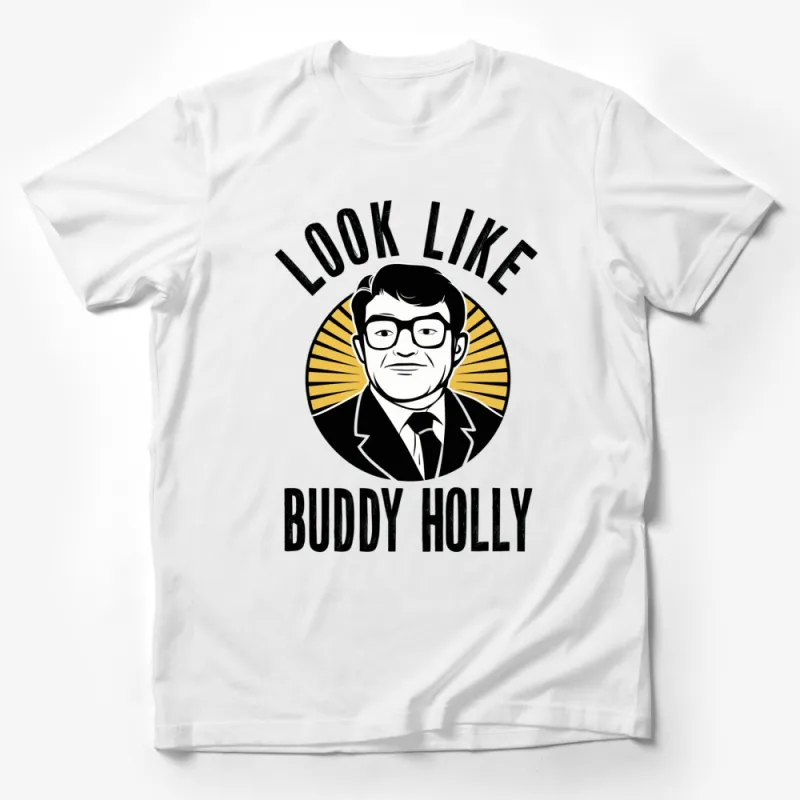 Vintage Look Like Buddy Holly Graphic T-Shirt, Retro Music Icon Tee, Black and White Shirt, Unisex Male T-Shirt