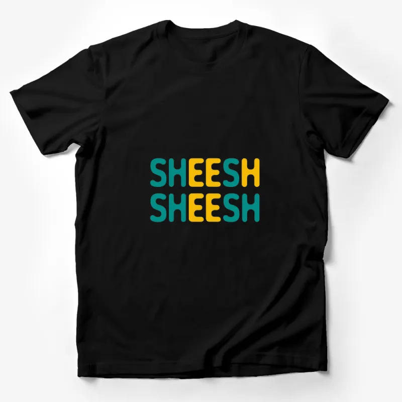 Sheesh Lettering Colorful T-Shirt, Trendy Word Art Tee, Fun Sayings Top for Teens Male T-Shirt