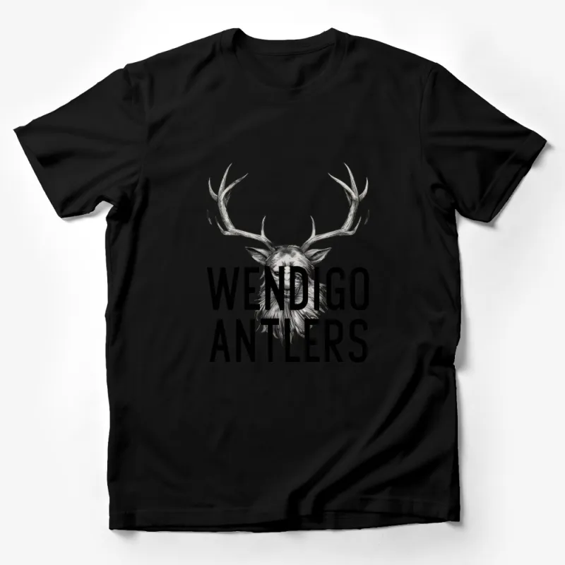 Wendigo Antlers Graphic T-Shirt, Dark Fantasy Art, Gothic Deer Skull Design, Unisex Clothing Male T-Shirt