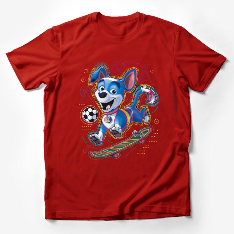 Cartoon Dog Skater T-Shirt, Cool Skateboarding Pup with Soccer Ball, Kids Graphic Tee, Fun Animal Shirt, Youth Casual Wear Male T-Shirt