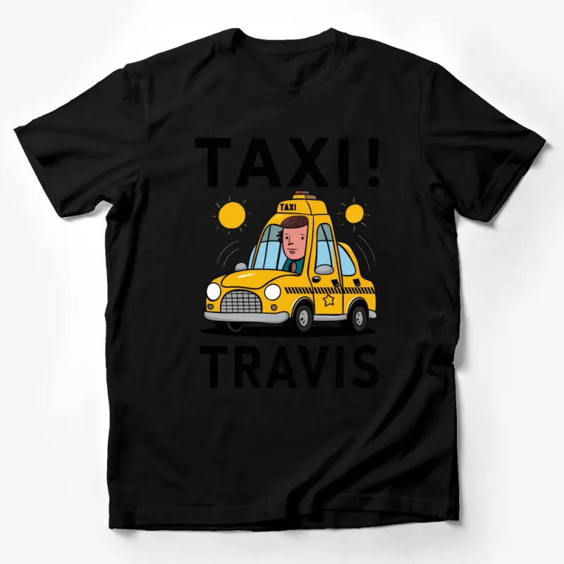 Taxi Theme T-Shirt with Cartoon Yellow Cab and Driver, Fun and Colorful, Unisex Fashion Tee Male T-Shirt