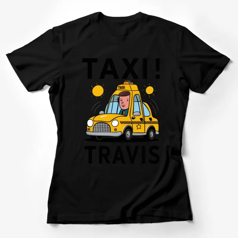 Taxi Theme T-Shirt with Cartoon Yellow Cab and Driver, Fun and Colorful, Unisex Fashion Tee Female T-Shirt