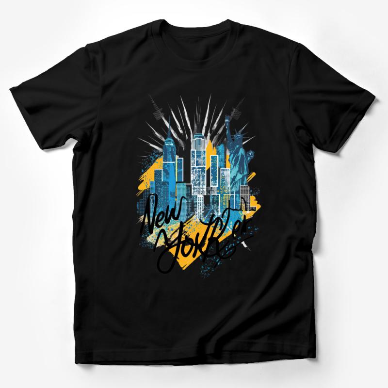 New York City Skyline T-Shirt, Urban Chic Graphic Tee, Statue of Liberty Design, Trendy Cityscape Top, Casual Wear Male T-Shirt