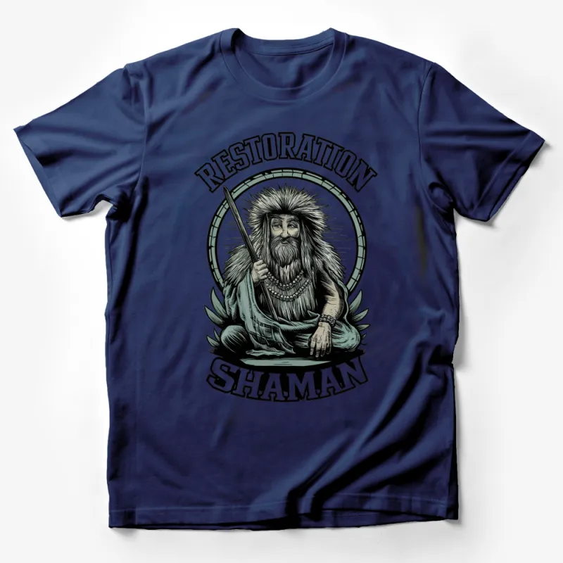 Vintage Restoration Shaman T-Shirt, Mystical Healer Graphic Tee, Unique Spiritual Gift Male T-Shirt