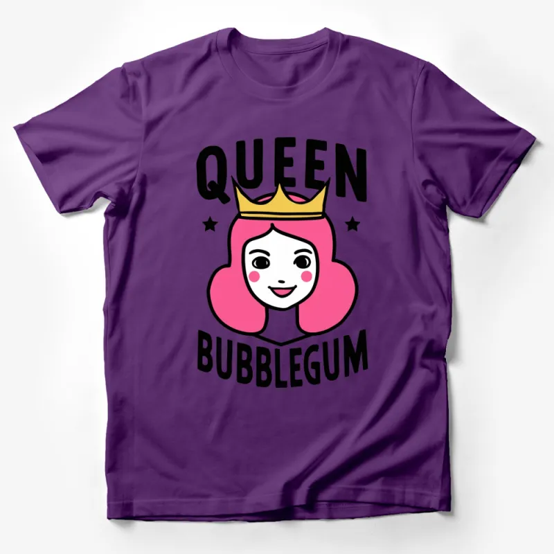 Queen Bubblegum Cartoon Graphic T-Shirt, Women's Pink Crowned Character Tee, Trendy Princess Top Male T-Shirt