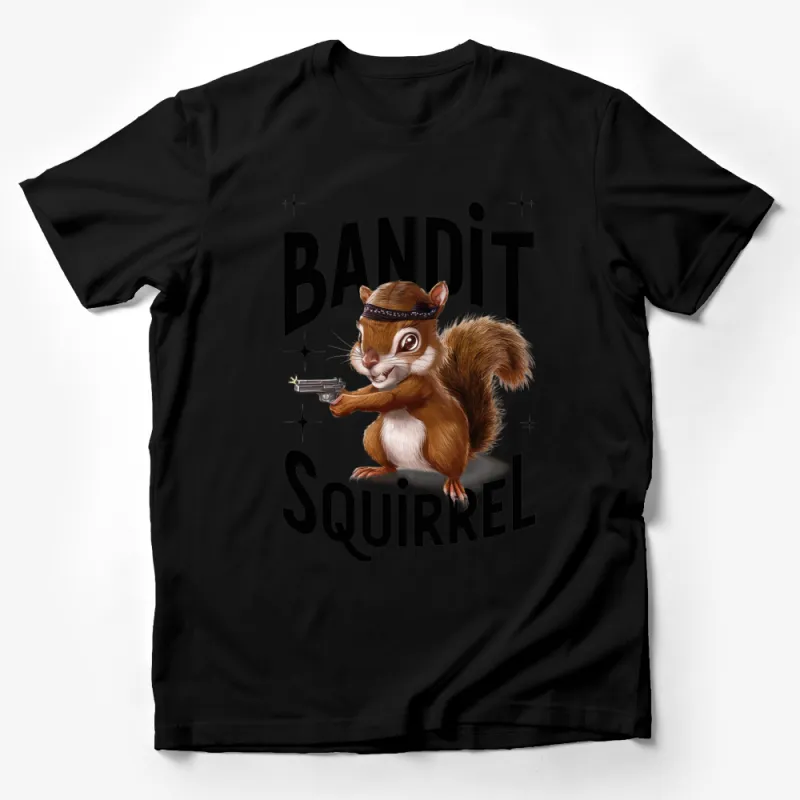 Bandit Squirrel T-Shirt, Funny Animal Shirt, Cute Squirrel with Gun Graphic Tee, Unisex Male T-Shirt