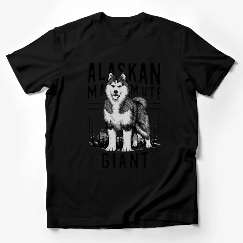 Alaskan Malamute Giant T-Shirt, Dog Lover Tee, Graphical Canine Shirt, Monochrome Pet Design Top Male T-Shirt