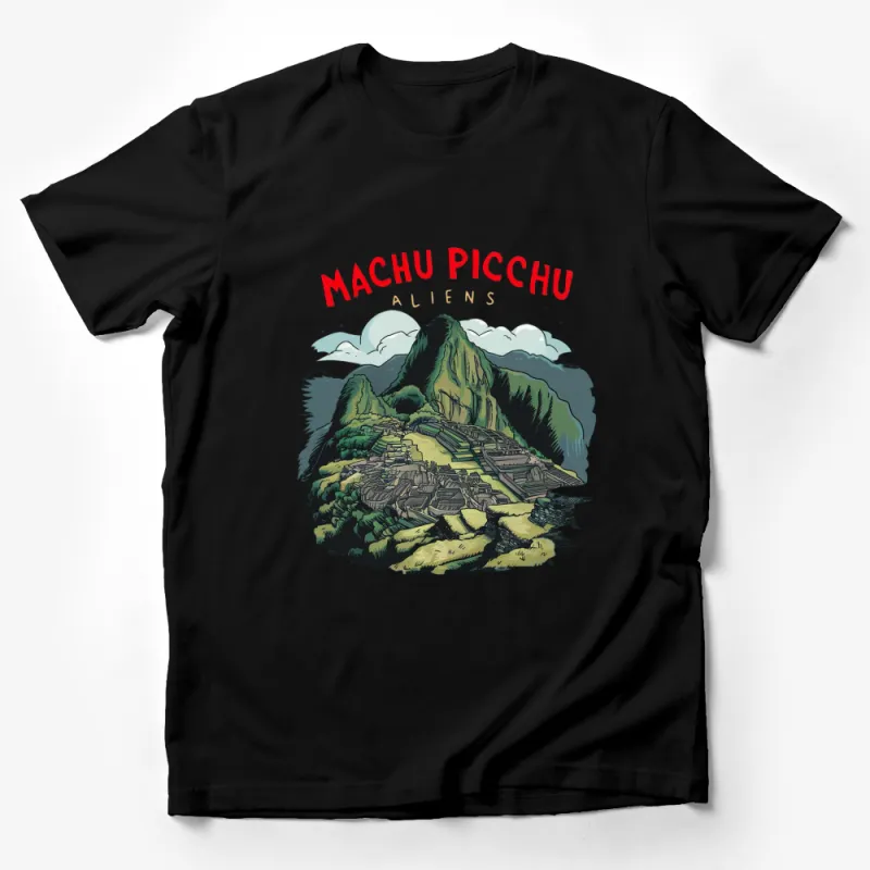 Machu Picchu Aliens Graphic T-Shirt, Funny UFO Men's Tee, Sci-Fi Alien Lovers Unisex Shirt, Unique Gift Idea Male T-Shirt