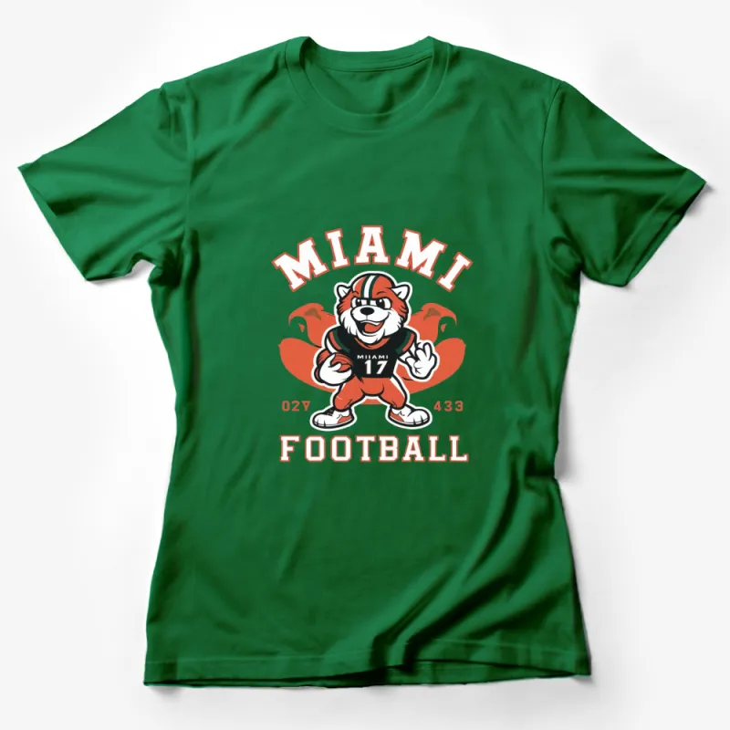 Miami Football Mascot T-Shirt, Orange Black Sports Fan Tee, College Team Apparel, Athletic Wear for Game Day Female T-Shirt