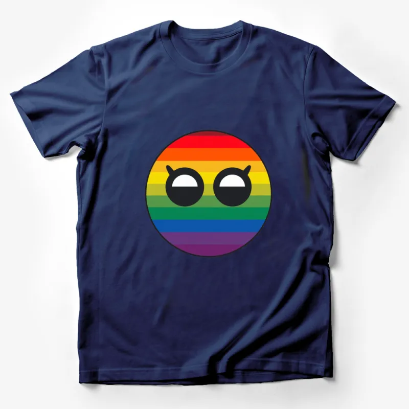 Rainbow Circle with Cartoon Eyes Graphic T-Shirt, Colorful Pride Tee, Casual Summer Fashion Top Male T-Shirt