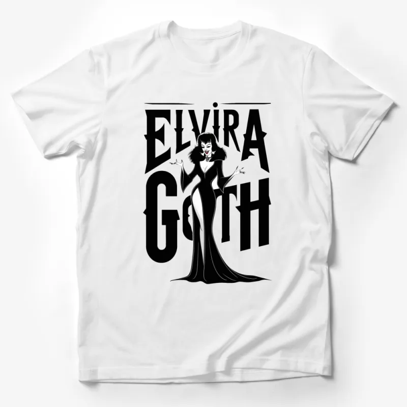 Elvira Goth Style T-Shirt, Classic Horror Movie Fan Tee, Black and White Graphic Shirt Male T-Shirt