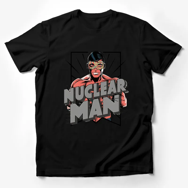 Nuclear Man Superhero Bold Graphic T-Shirt, Colorful Comic Book Design Tee Male T-Shirt