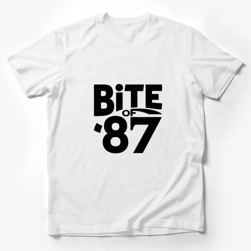 Bite of 87 Retro Style Black and White Graphic T-Shirt, Unique 80s Inspired Tee, Cool Nostalgic Apparel Male T-Shirt