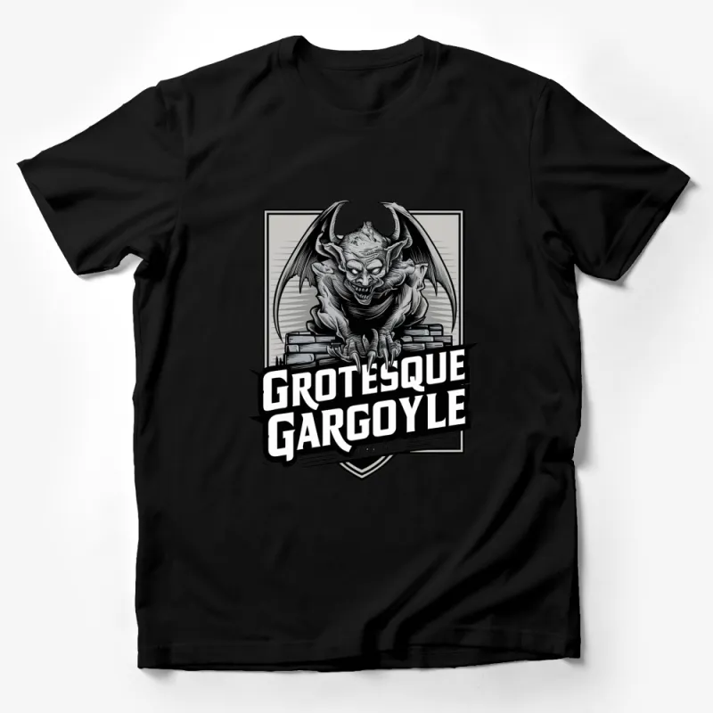 Grotesque Gargoyle Graphic T-Shirt, Gothic Fantasy Art Tee, Dark Grayscale Design, Unisex Male T-Shirt