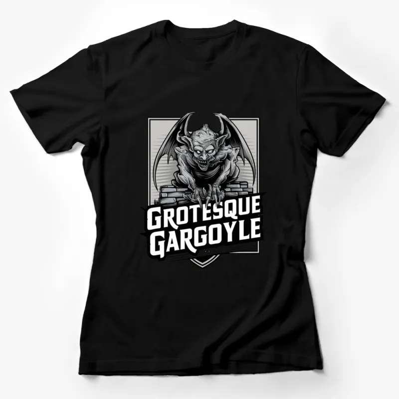 Grotesque Gargoyle Graphic T-Shirt, Gothic Fantasy Art Tee, Dark Grayscale Design, Unisex Female T-Shirt