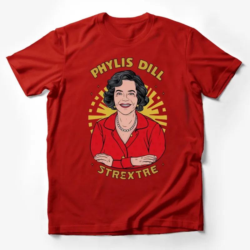 Phylis Dill Retro Style T-Shirt, Vintage Inspired Bold Graphic Tee, Unique Women's Fashion Top Male T-Shirt