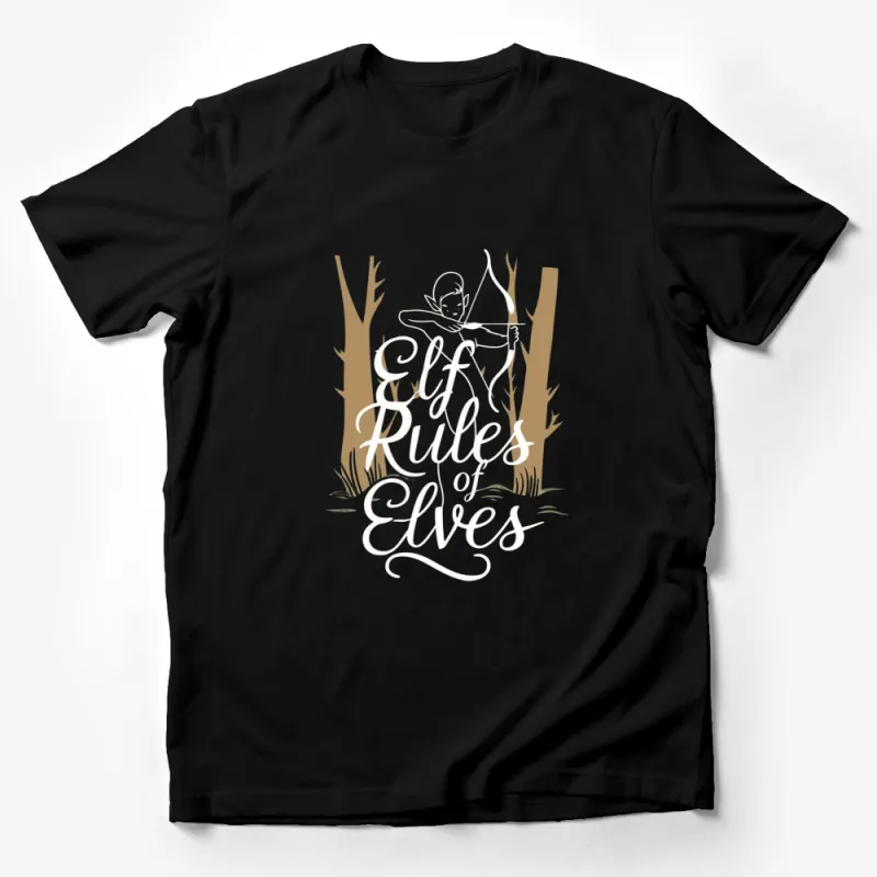 Elf Rules Elves Fantasy Archer Graphic T-Shirt, Unisex Fairy Silhouette Tee, Magical Forest Elf Design Shirt Male T-Shirt