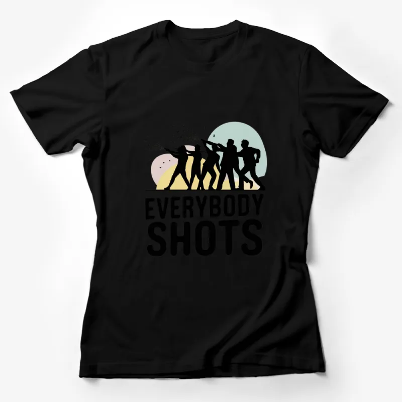 Retro Sunset Silhouette Everybody Shots Graphic Tee, Vintage Style T-Shirt, Unisex Apparel Female T-Shirt