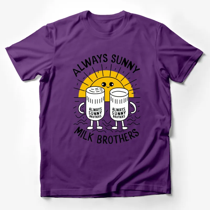 Always Sunny Milk Brothers T-Shirt, Cute Smiling Sun Graphic Tee, Unisex Summer Top Male T-Shirt