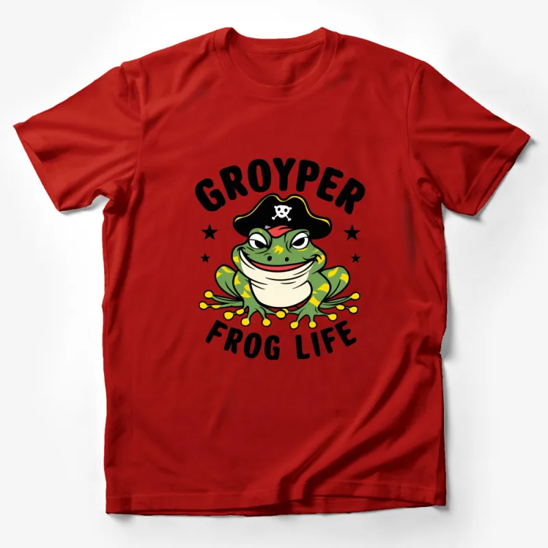 Groyper Frog Life Pirate Themed T-Shirt, Colorful Cartoon Frog, Fun Youth Casual Wear, Unique Graphic Tee Male T-Shirt