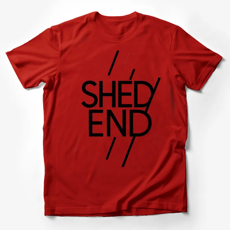 Trendy SHED END Bold Print T-Shirt, Graphic Tee for Casual Wear, Urban Style Fashion, Unisex Tops Male T-Shirt