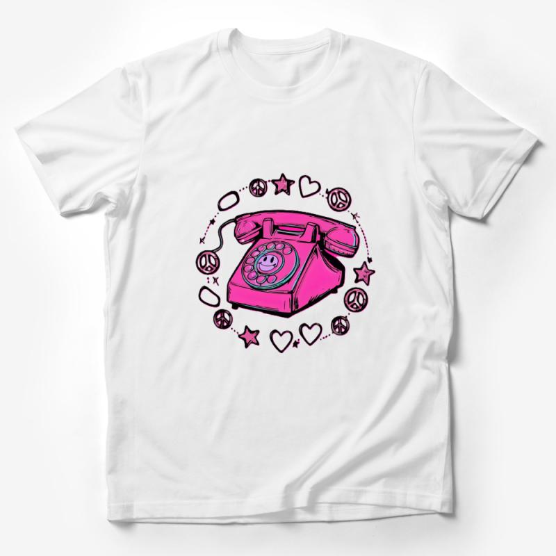 Retro Pink Telephone T-Shirt, Vintage Rotary Phone Tee, Aesthetic 90s Style, Unisex Graphic Shirt Male T-Shirt