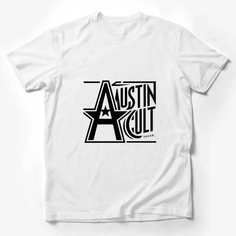 Austin Cult Texas Graphic T-Shirt, Stylish Black and White Star Design, Unisex Tee Male T-Shirt