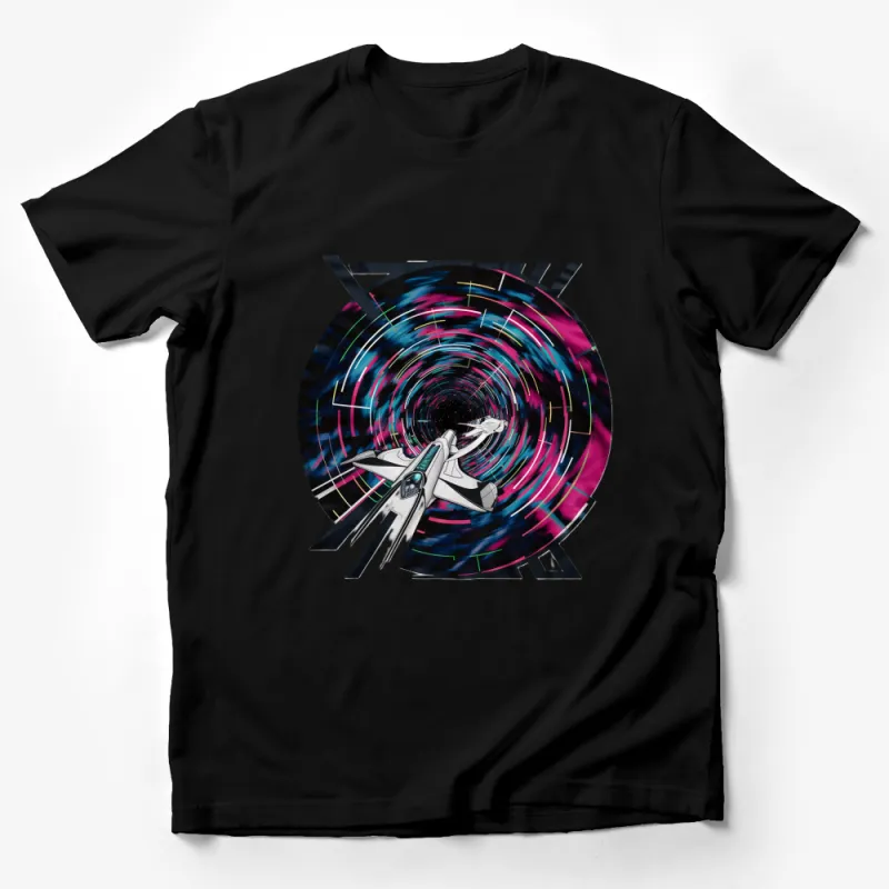 Futuristic Spaceship Tunnel Graphic T-Shirt, Colorful Sci-Fi Vortex, Unisex Tee Male T-Shirt